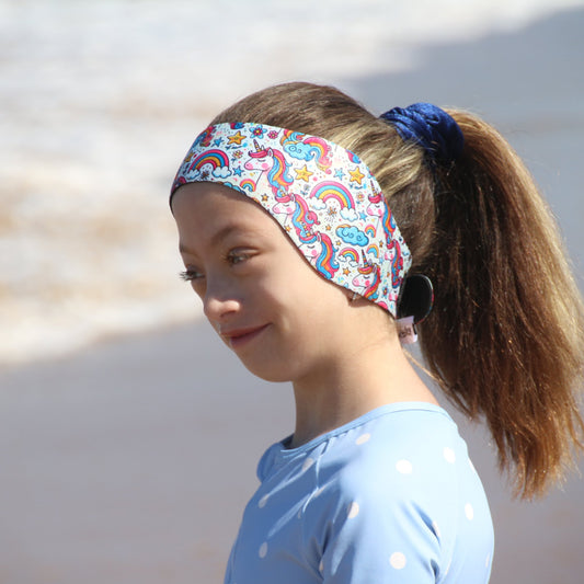Audry Unicorn Swim Ear Band - Neoprene Ear Protection for Kids with Grommets