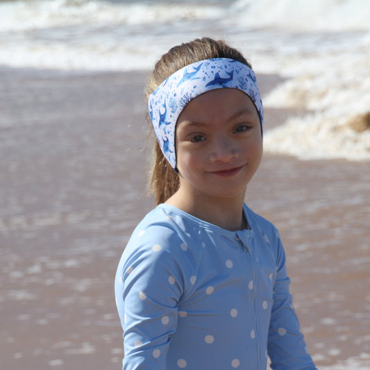 Audry Shark Swim Ear Band - Neoprene Ear Protection for Kids with Grommets